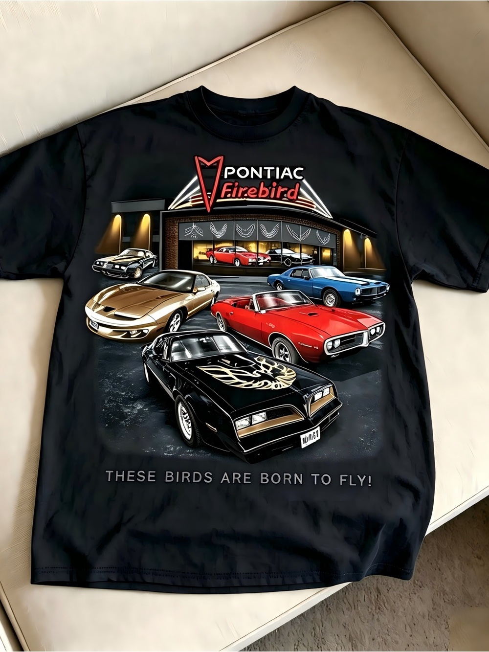 Vintage Pontiac Firebird Showroom Womens Mens T-shirt Unisex